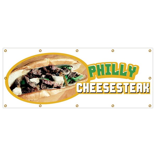 Philly Cheesesteak Banner Heavy Duty 13 Oz Vinyl with Grommets